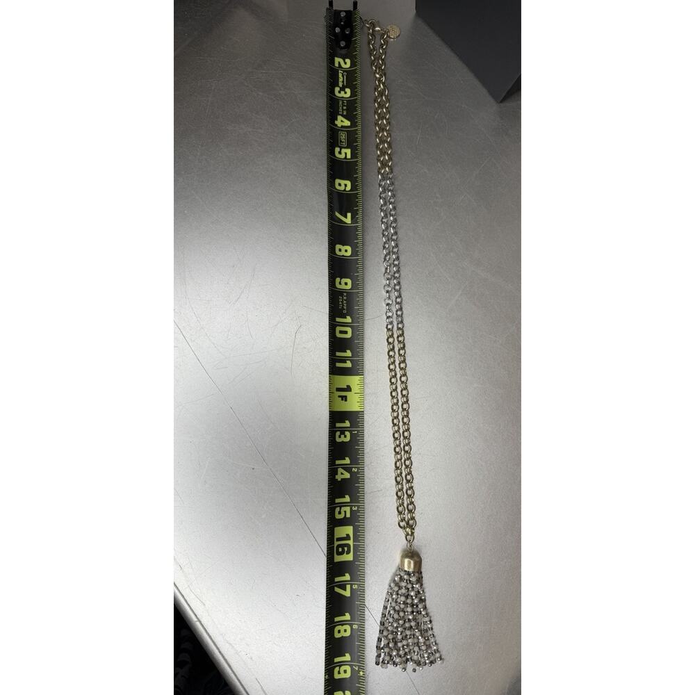 Marlyn Schiff Bead Tassel Gold & Silver Chain Necklace Metallic Long - Picture 4 of 4